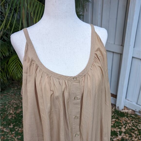 Doen Nevita Belted Organic Cotton Blend Tan Midi Dress, size XL - Picture 5 of 5